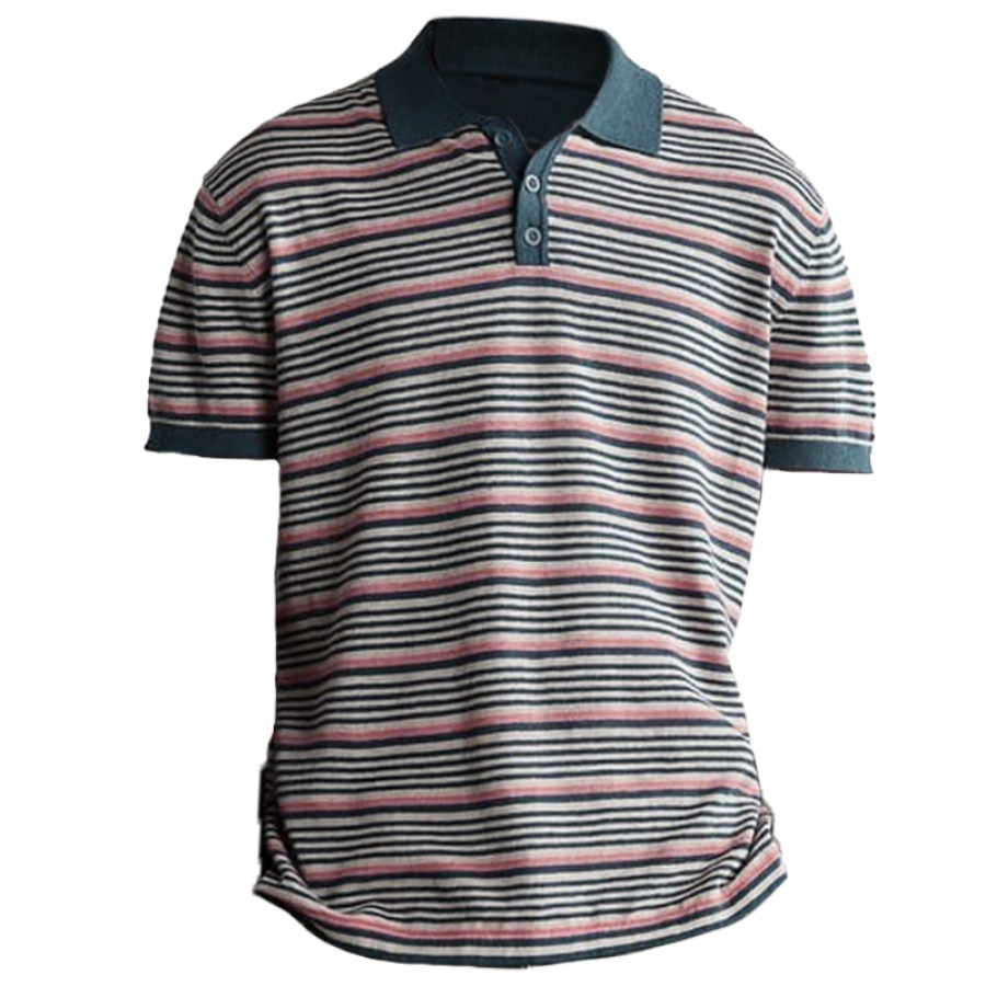 

Polo Casual De Manga Corta Multicolor Con Rayas Horizontales Para Hombre