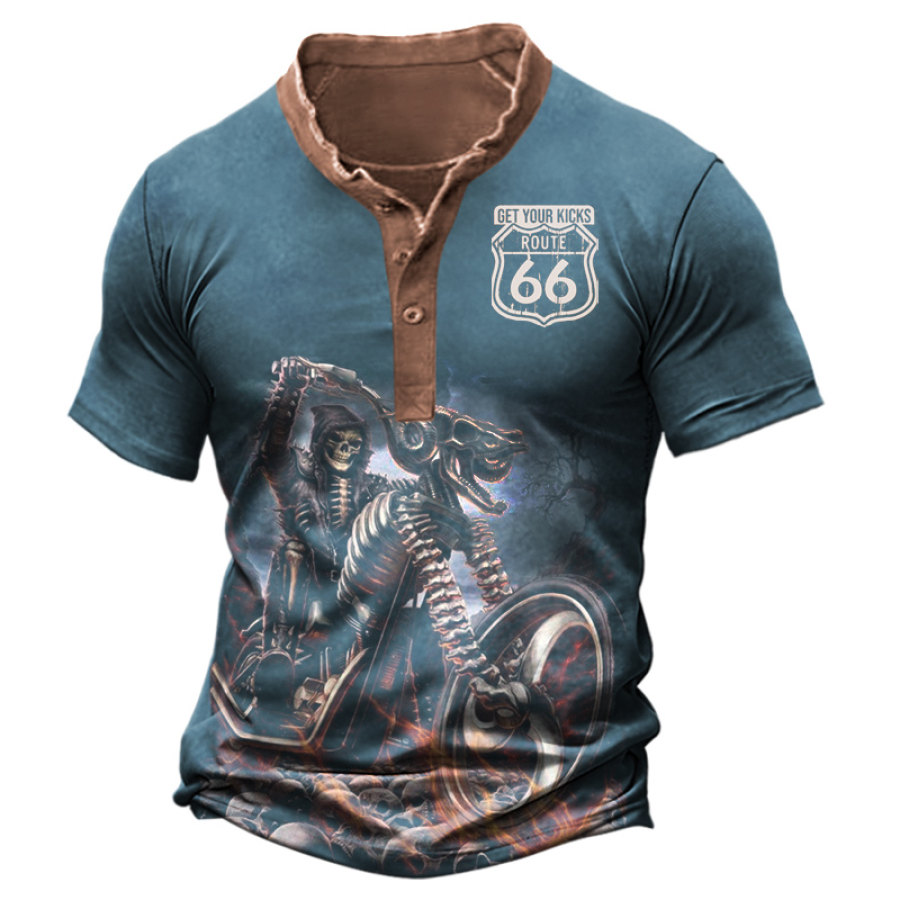 

Мужская футболка Route 66 Skeleton Motorcycle Road Trip в стиле ретро футболка на пуговицах 1/4