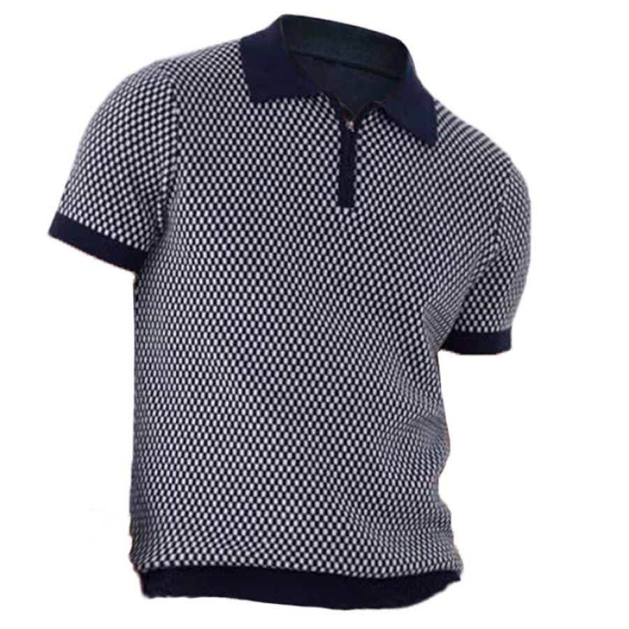 

Men's Small Plaid Texture Polo Shirt