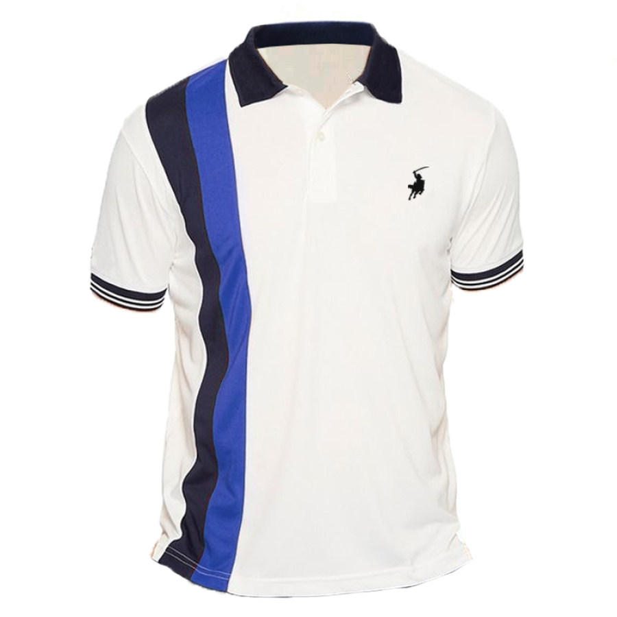 

Men's Summer Vertical Stripe Contrast Color Polo Shirt