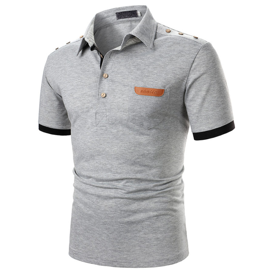 

Herren-Kurzarm-T-Shirt Einfarbig Lässig Mit Dekorativem Denim-Design