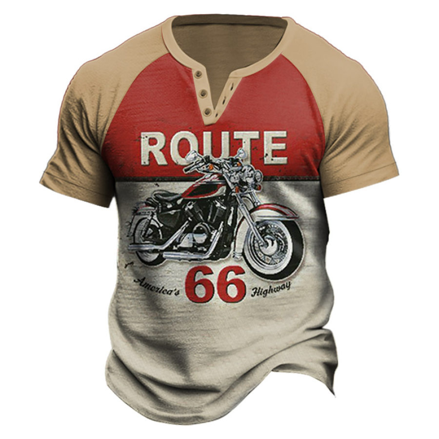 

Herren T-Shirt Henley Route 66 Print Kontrastfarbe Outdoor Kurzarm Sommer Alltag Tops