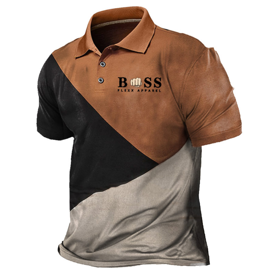 

Herren T-Shirt Polo Boss Print Vintage Outdoor Farbblock Kurzarm Sommer Alltag Tops