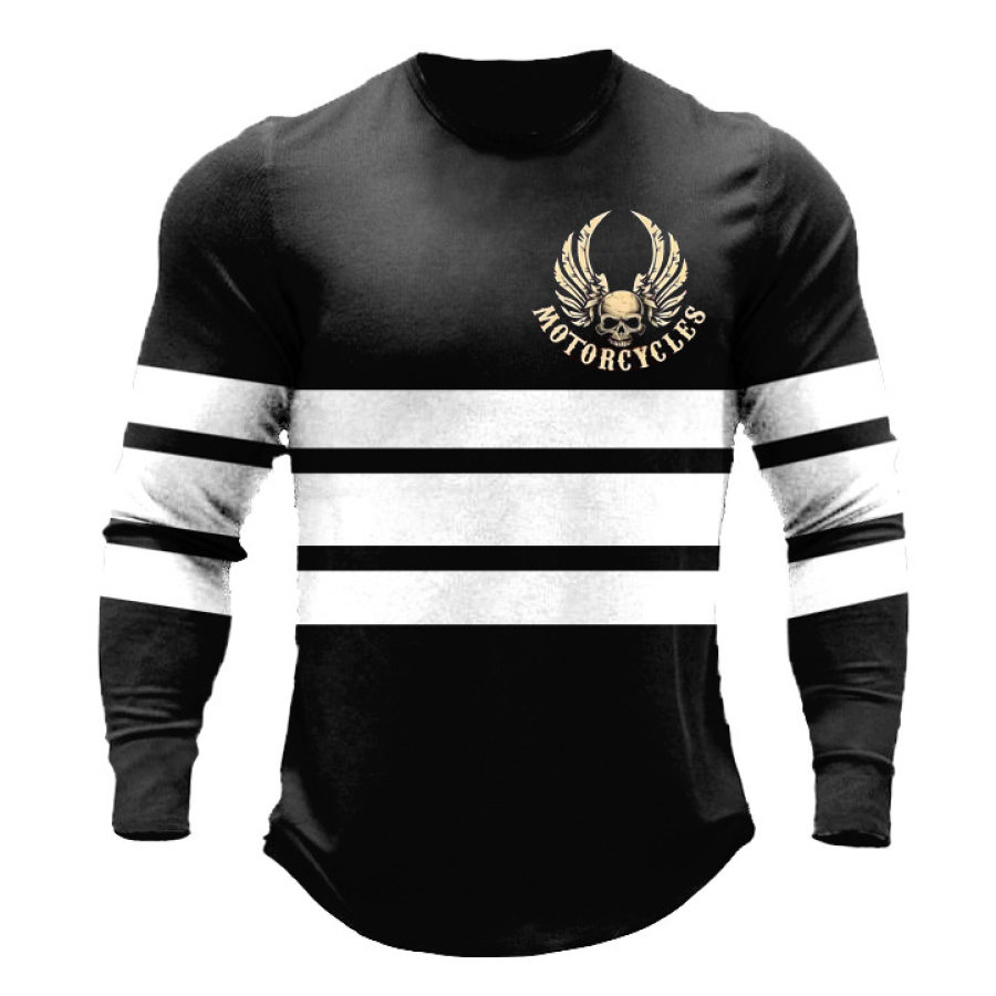 

Men's T-Shirt Motorcycle Skull Wings Stripe Print Long Sleeve Vintage Crew Neck Outdoor Daily Tops