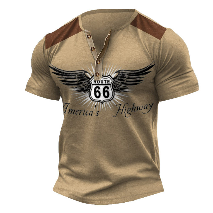 

Camiseta Para Hombre Henley Route 66 America's Highway Wings Bloque De Color Tops Diarios De Verano De Manga Corta Al Aire Libre