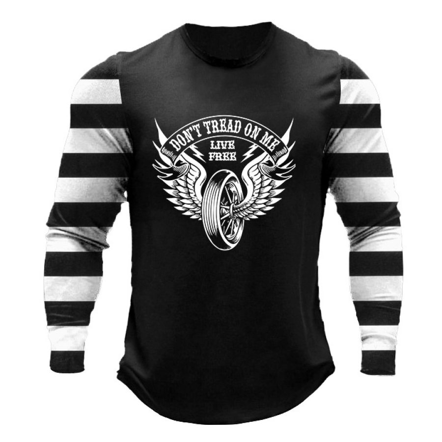 

Men's T-Shirt Motorcycle Tire Wing Stripe Print Long Sleeve Vintage Crew Neck Outdoor Daily Tops