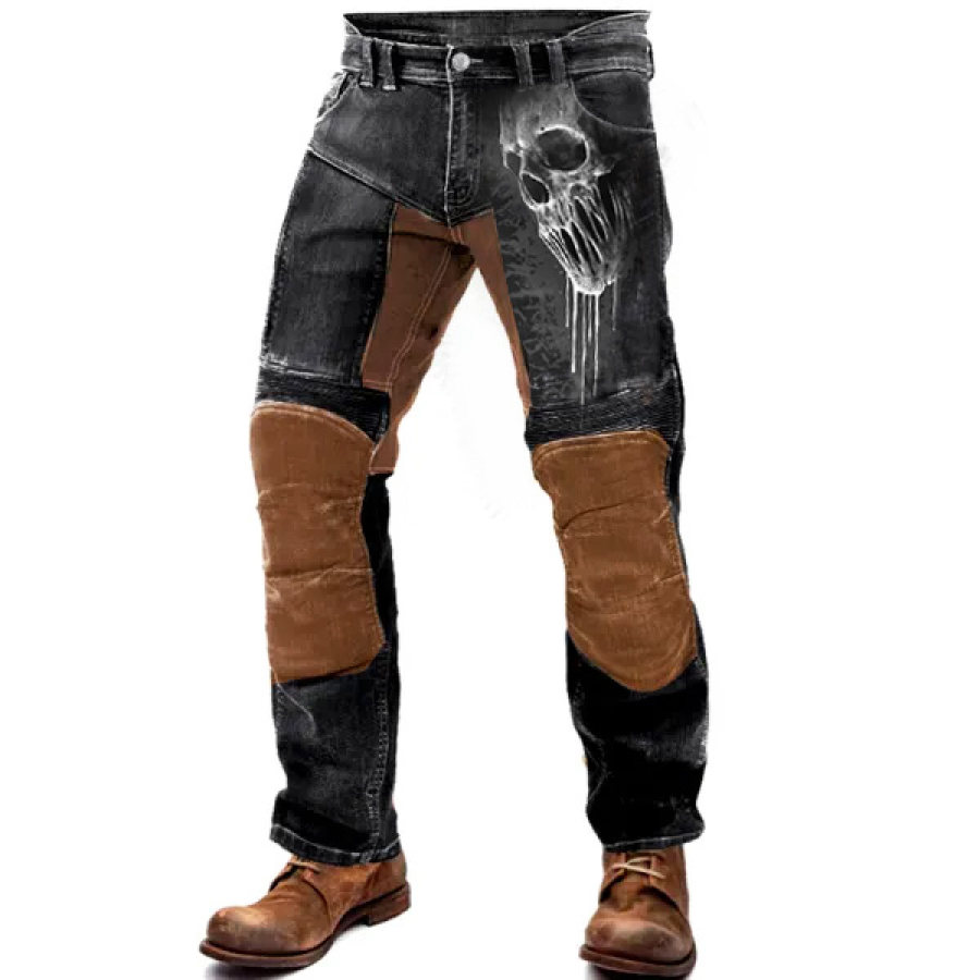 

Pantalon De Moto Crâne Pour Hommes Pantalon D'extérieur Vintage Yellowstone En Coton Lavé Avec Poche Zippée