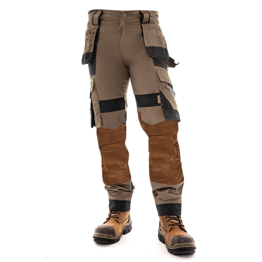 

Mens Outdoor Paneled Leather Pants Heavy Duty Utility Trousers