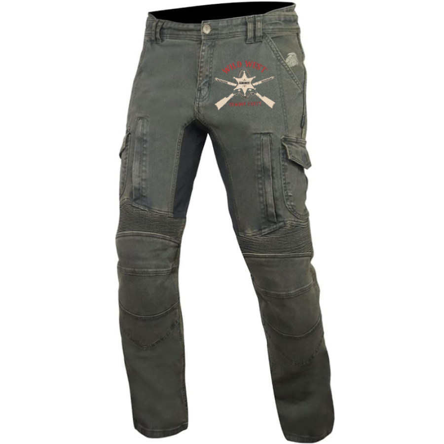 

Harley Notorcycle Функциональный стиль Мужские винтажные потертые джинсы с принтом