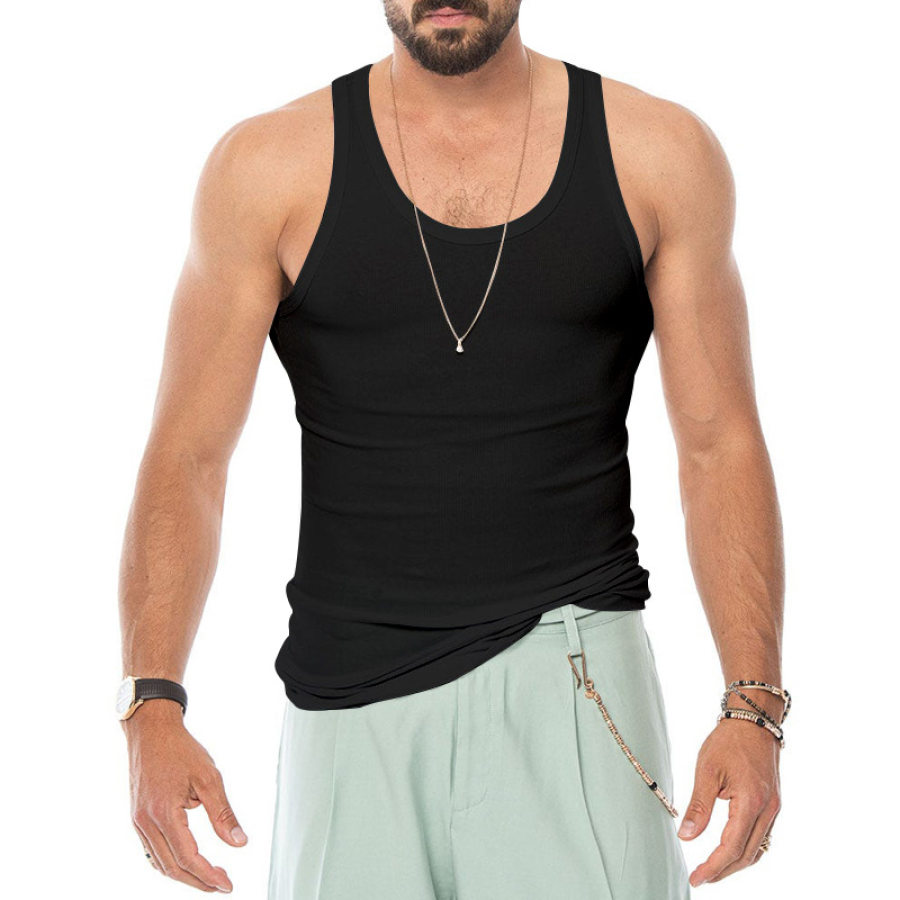 

Men's Elastic Tight Solid Color Sports Vest Bodybuilding Bottoming Shirt