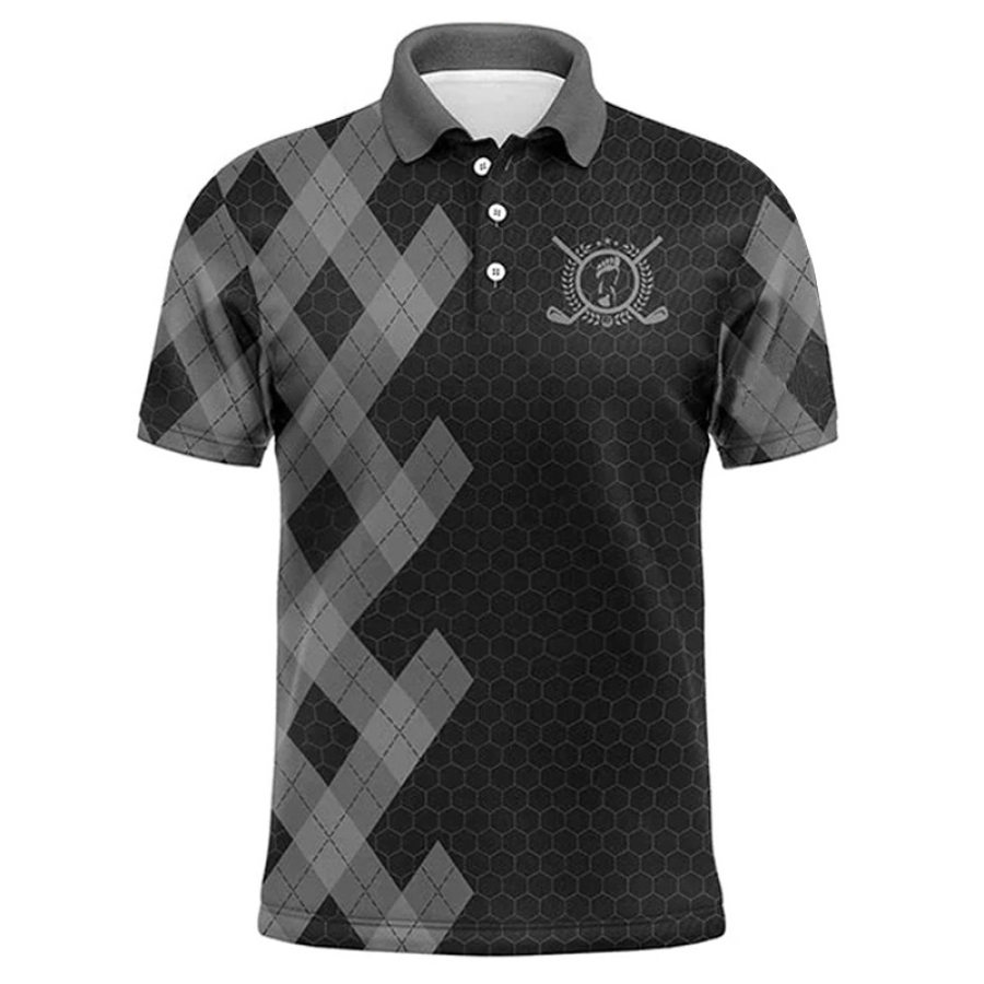 

Men's Golf Polo Shirt Checked Casual Sport Lapel T-Shirt