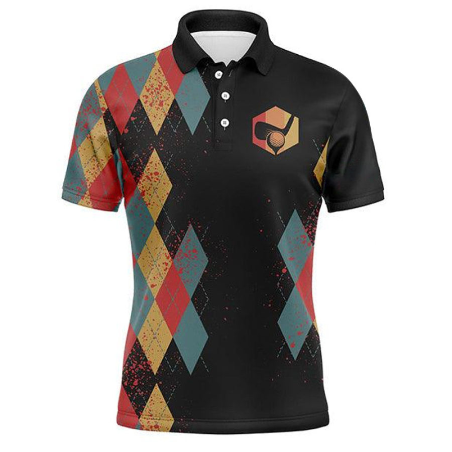 

Men's Golf Polo Shirt Checked Casual Sport Lapel T-Shirt