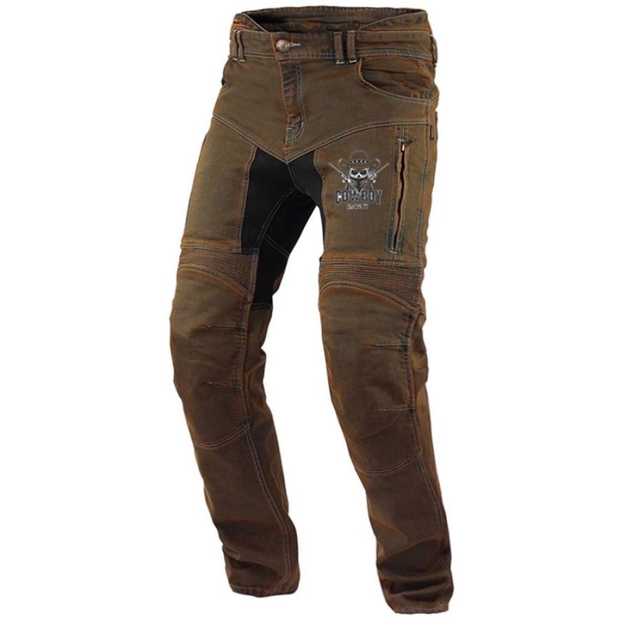 

Harley Notorcycle Functional Style Men's Printed Vintage Distressed Jeans