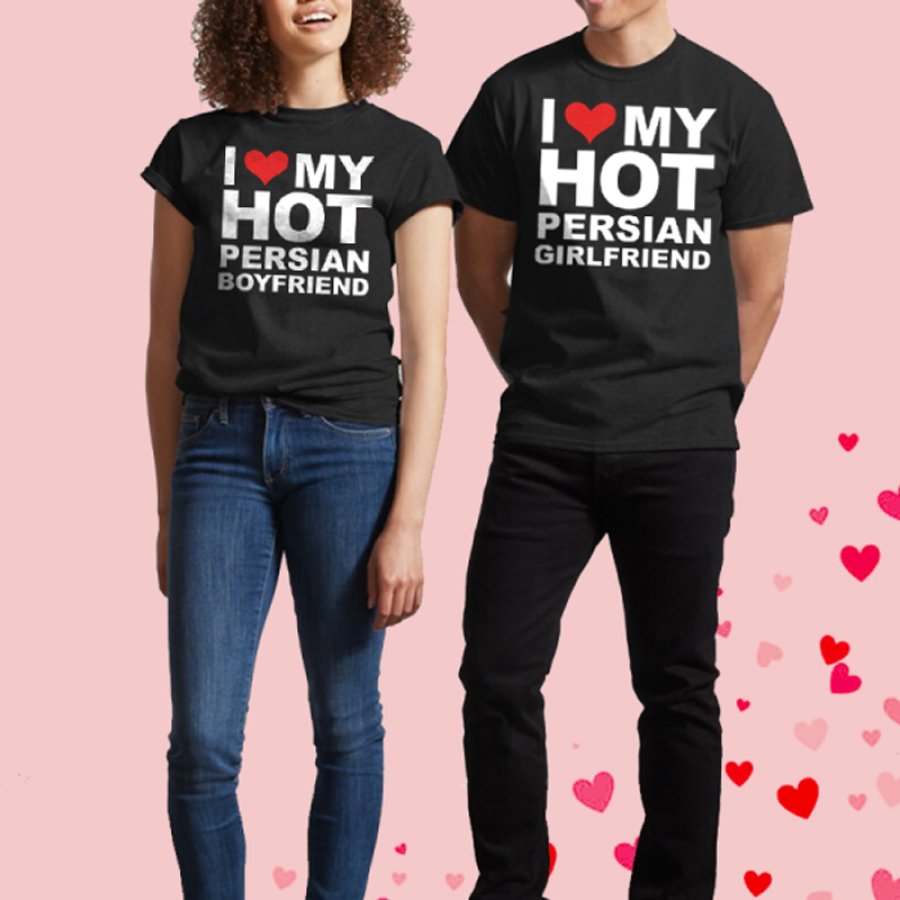 

Мужская классическая футболка I Love Hot My Boyfriend ко Дню святого Валентина