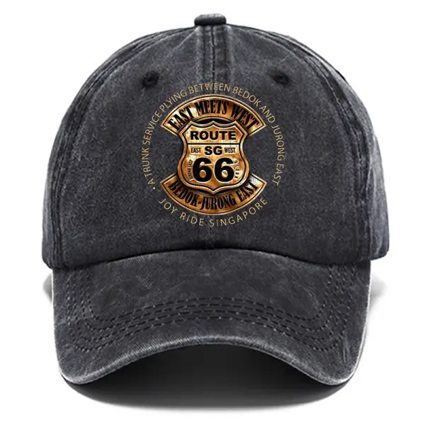Route 66 Road Trip Print Washed Cotton Sun Hat Vintage Outdoor Casual Cap - Ootdyouth.com 
