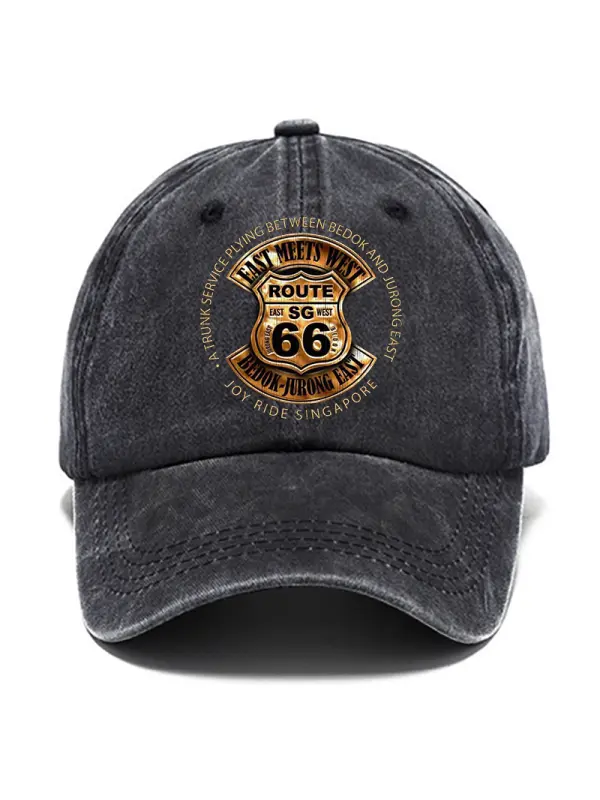 Route 66 Road Trip Print Washed Cotton Sun Hat Vintage Outdoor Casual Cap - Ootdmw.com 