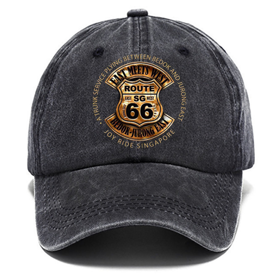 

Route 66 Road Trip - Gorro De Algodón Lavado Con Estampado De Viaje Por Carretera Estilo Vintage