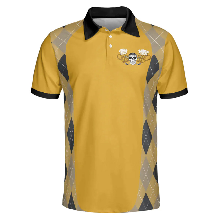 

Мужская рубашка поло для гольфа с черепом и пивом повседневная спортивная футболка с лацканами