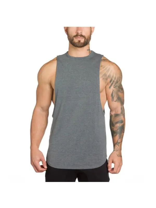 Men's Pure Cotton Loose Elastic Vest European And American Long Fitness Sports Bottoming Shirt - Ootdmw.com 