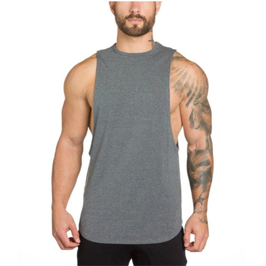 

Lose Elastische Weste Aus Reiner Baumwolle Für Herren Europäisches Und Amerikanisches Langes Fitness-Sport-Bottom-Shirt