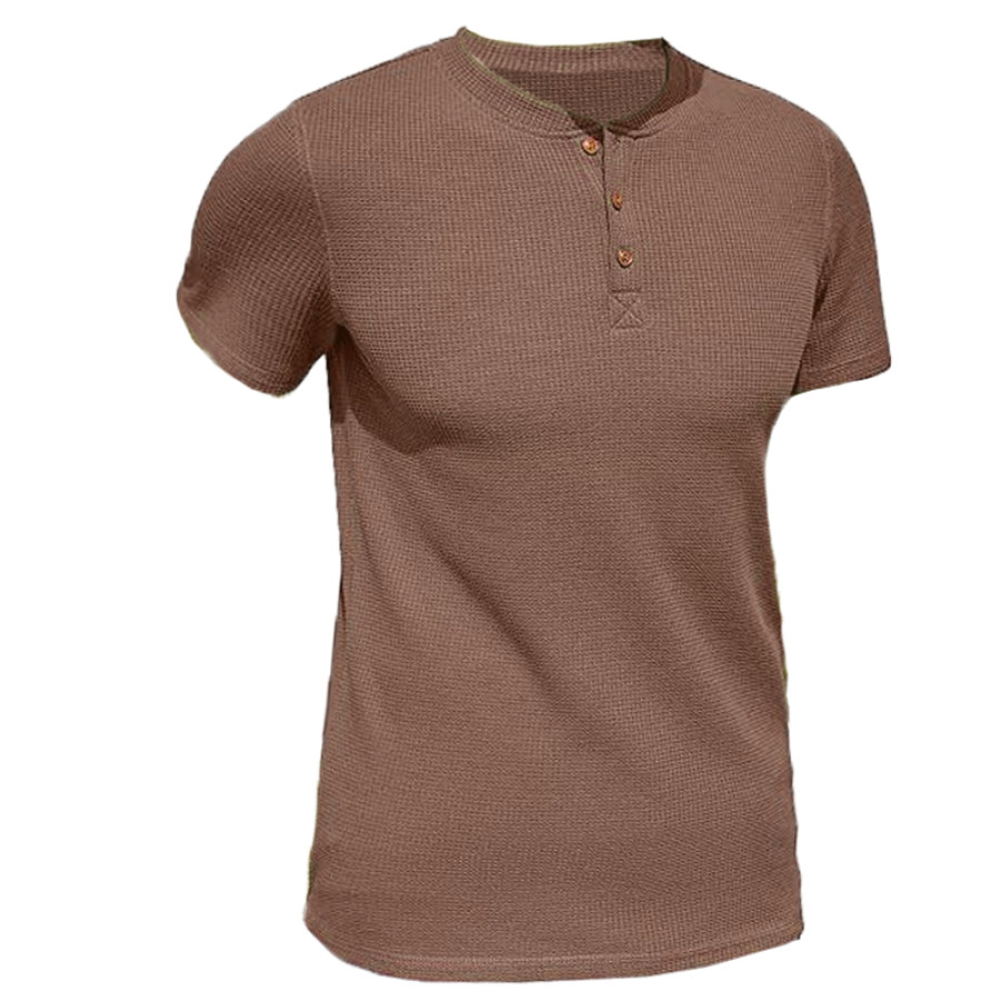 

Kurzarm-Henley-T-Shirt Für Herren Mit Halbem Reißverschluss Und Waffelmuster