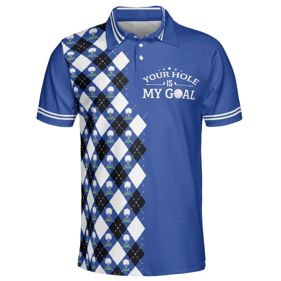 

Polo De Golf à Motif Argyle Bleu Pour Hommes T-Shirt à Revers De Sport Décontracté