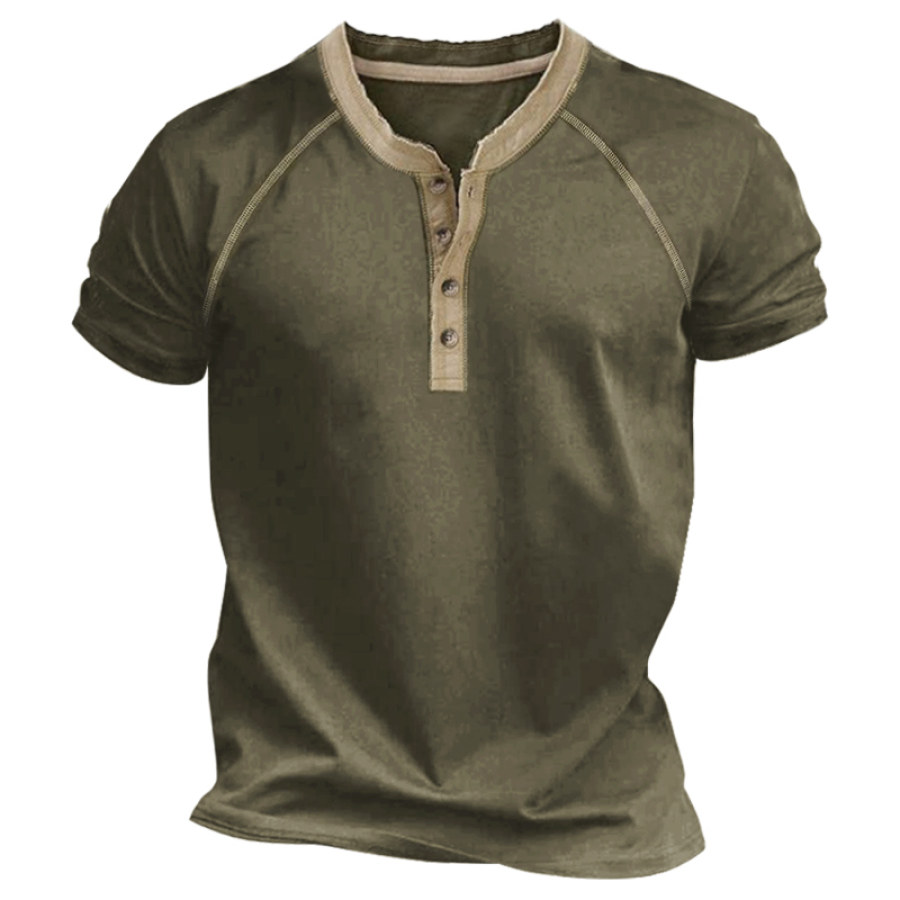 

Camiseta Henley Con Bloques De Color Para Hombre Camiseta De Manga Corta Raglán Con Línea De Contraste Retro