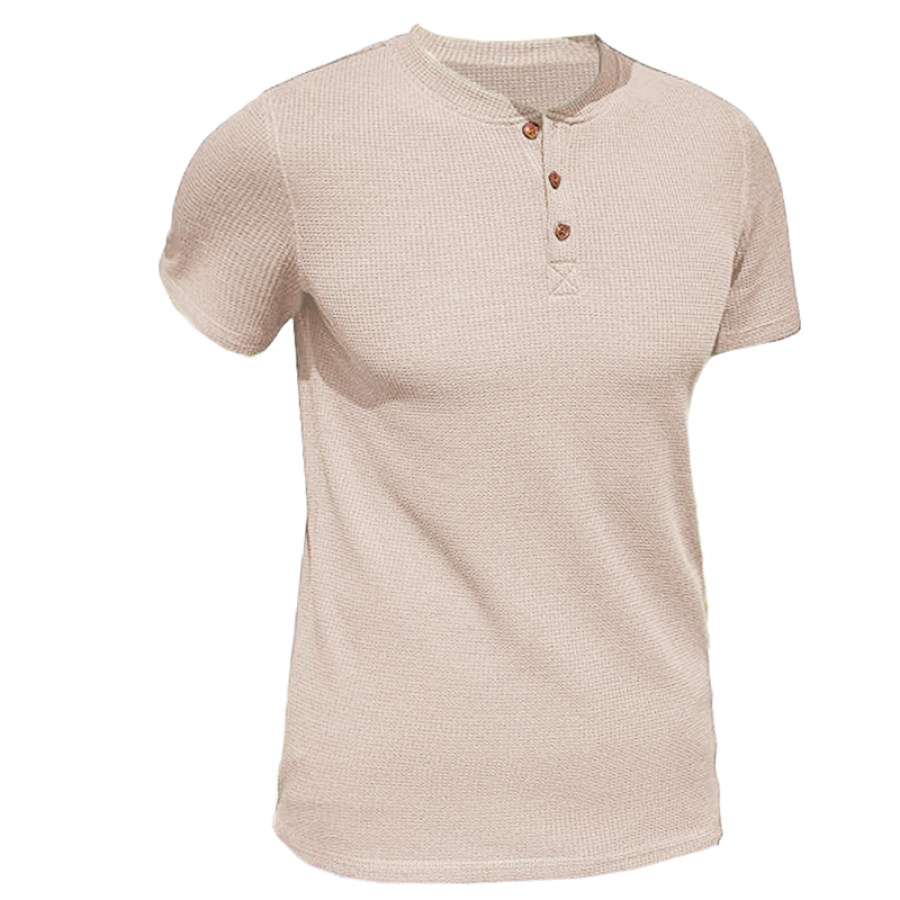 

T-shirt Henley Décontracté à Manches Courtes Et Demi-fermeture éclair Pour Hommes