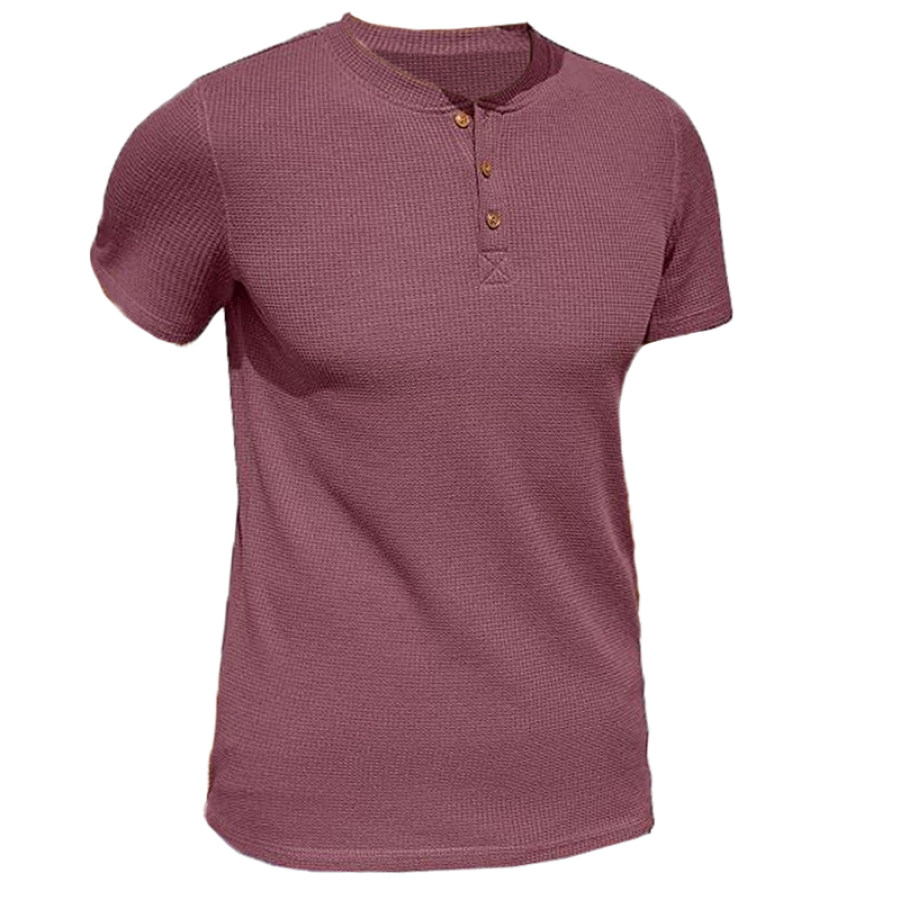 

Kurzarm-Henley-T-Shirt Für Herren Mit Halbem Reißverschluss Und Waffelmuster