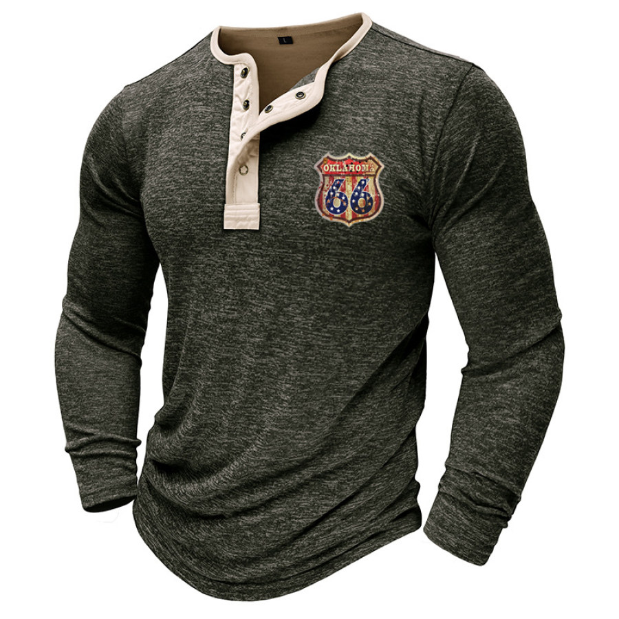 

T-shirt Pour Hommes Route 66 Quarter-Zip Col Montant Extérieur Manches Longues Hauts Quotidiens