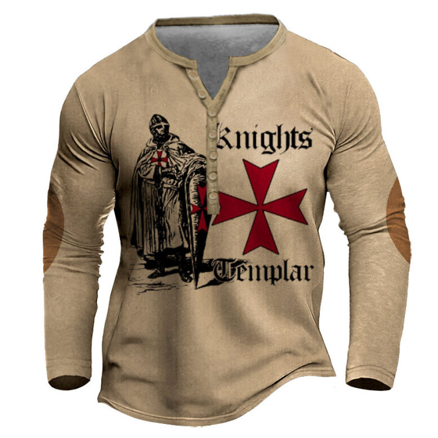 

Men's T-Shirt Henley Knights Templar Cross Long Sleeve Vintage Color Block Daily Tops