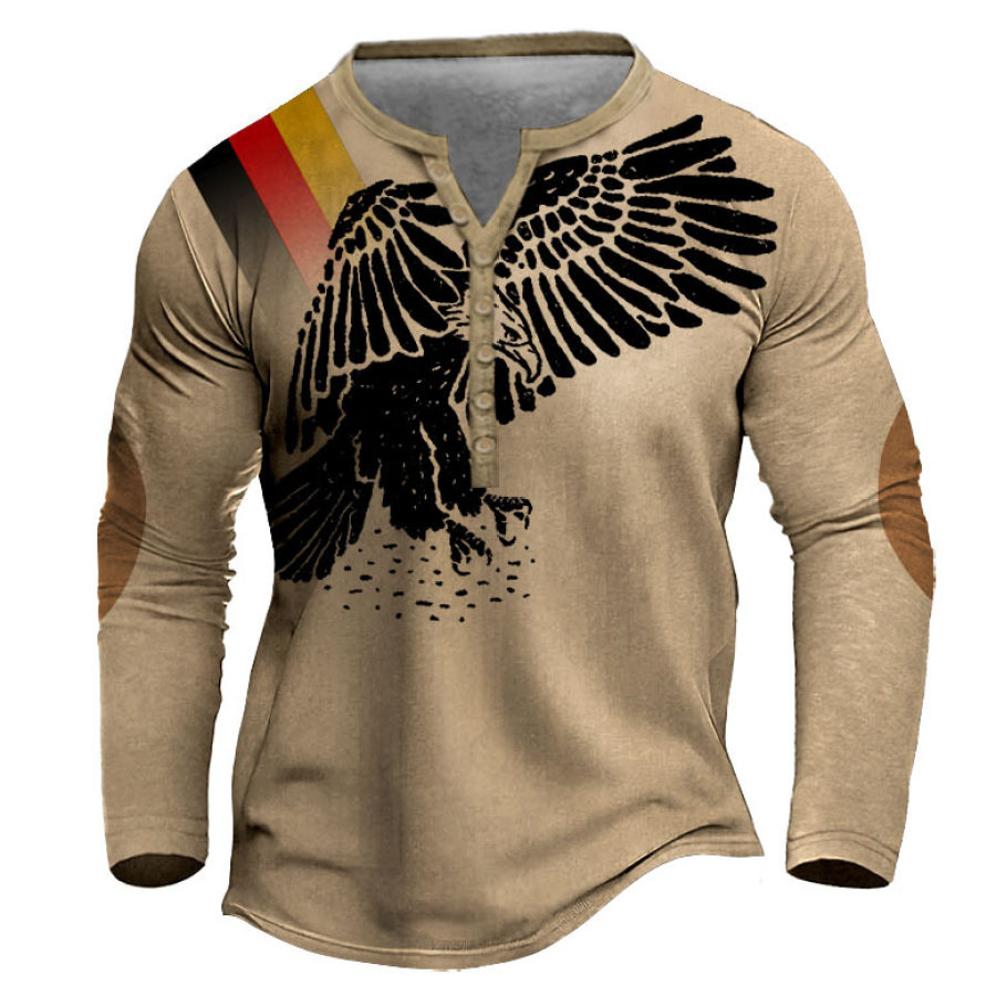

Men's T-Shirt Henley German Flag Eagle Long Sleeve Vintage Color Block Daily Tops