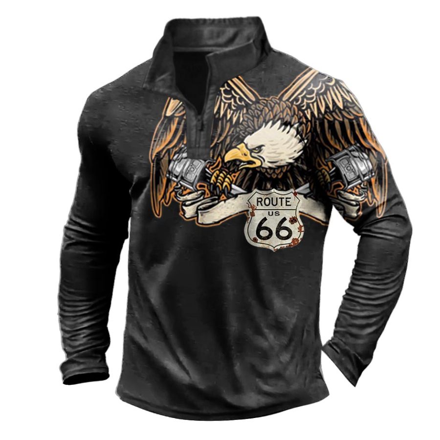 

T-shirt Pour Hommes Route 66 Eagle Quarter-Zip Col Montant Extérieur Manches Longues Hauts Quotidiens