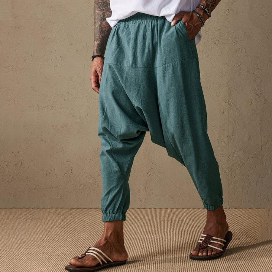 

Pantalon De Vacances Ample En Coton Et Lin à Entrejambe Bas Pour Hommes