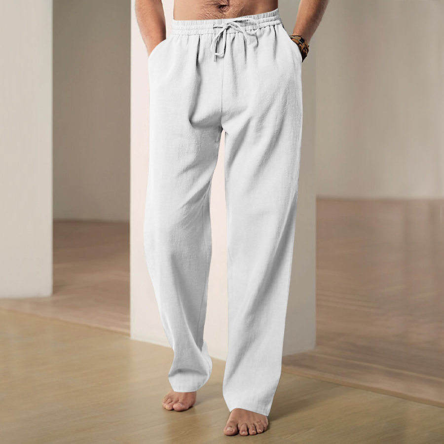 

Pantalon Ample En Coton Et Lin Avec Cordon De Serrage Pour Hommes Pantalon Décontracté De Vacances