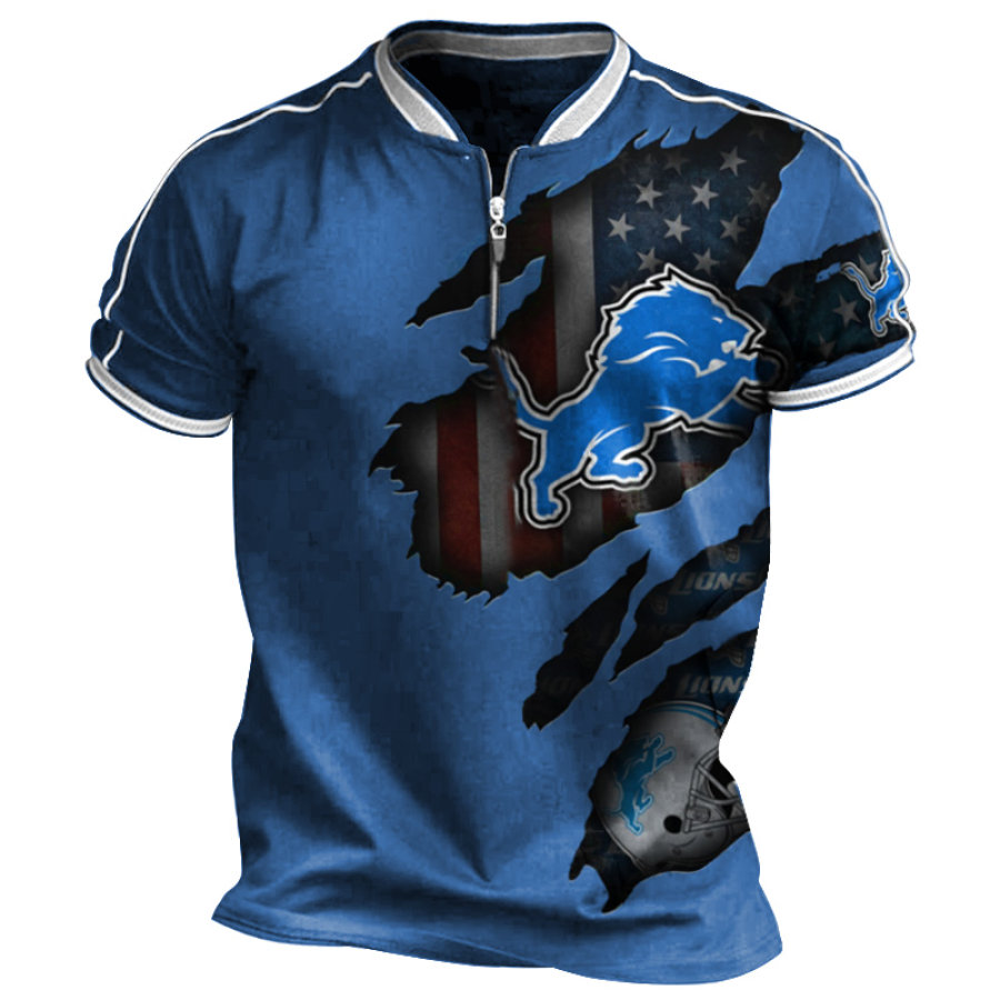 

Bedrucktes Super Bowl-Kurzarm-T-Shirt Der Detroit Lions NFL Mit 1/4-Reißverschluss Für Herren