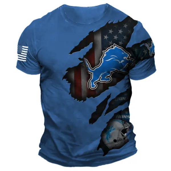 Men's Detroit Lions NFL Printed Super Bowl Short Sleeve Crew Neck T-Shirt - Cotosen.com