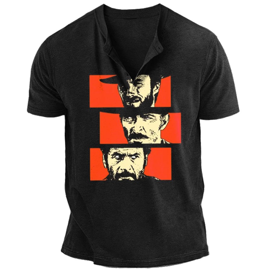 

Le Bon La Brute Et Le Laid T-shirt Rétro Imprimé à Col Henley Pour Hommes