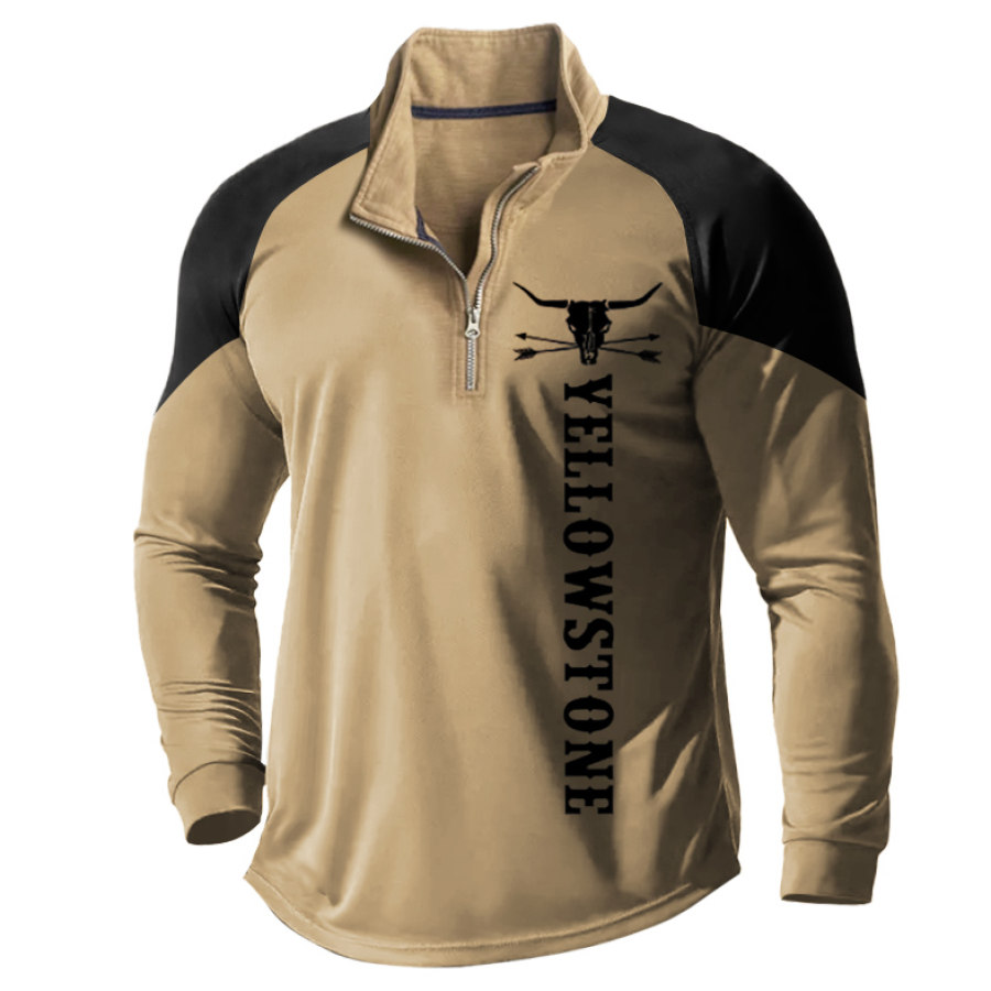 

T-shirt Pour Hommes Imprimé Yellowstone Quarter-Zip Col Montant Bloc De Couleur Extérieur Manches Longues Quotidien Hauts