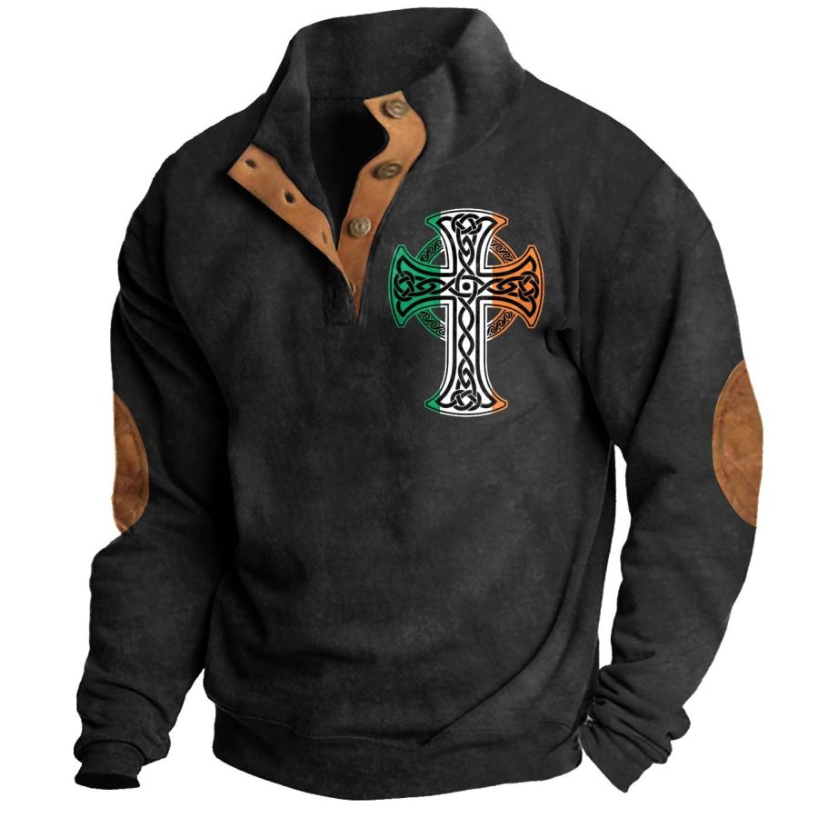 

Sudadera Para Hombre Cruz Celta Irlandesa Día De San Patricio Botones Con Cuello Alto Tops Diarios Vintage