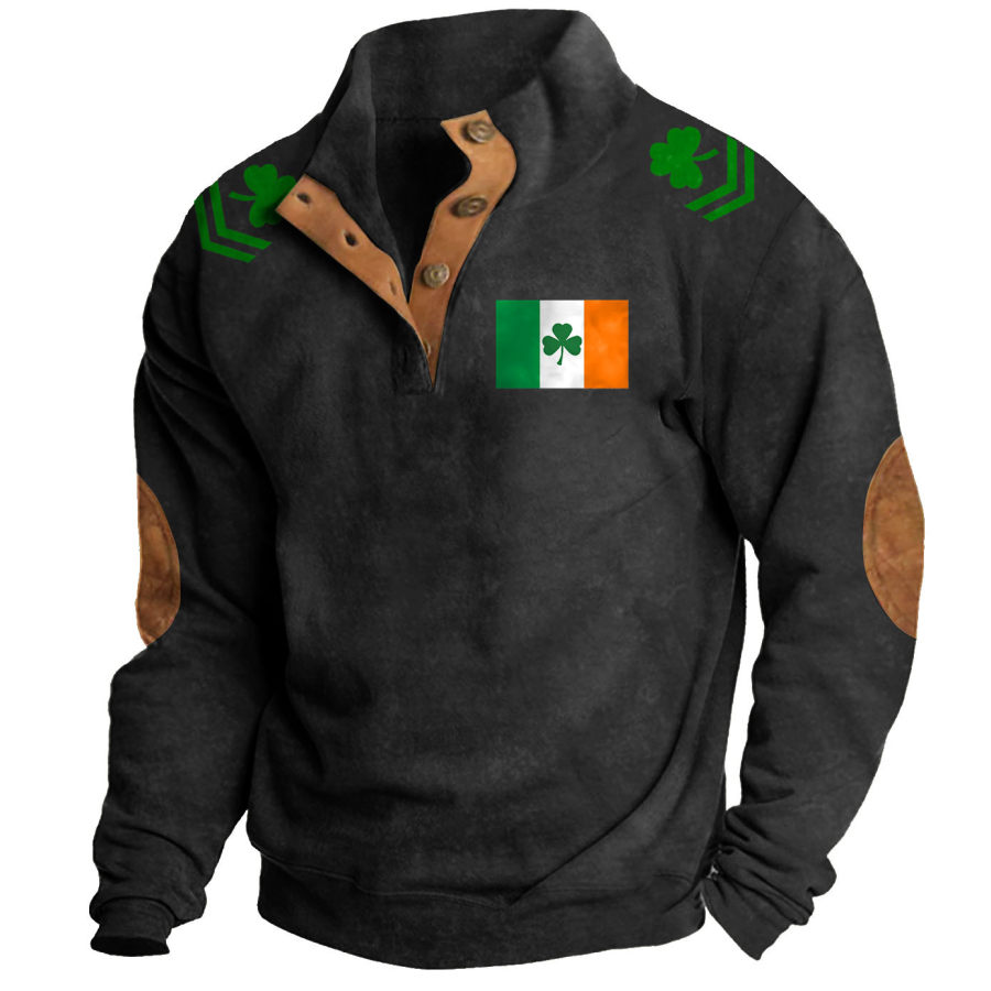 

Herren-Sweatshirt Irische Flagge St. Patrick's Day Kleeblatt Stehkragen Knöpfe Vintage Alltagsoberteile