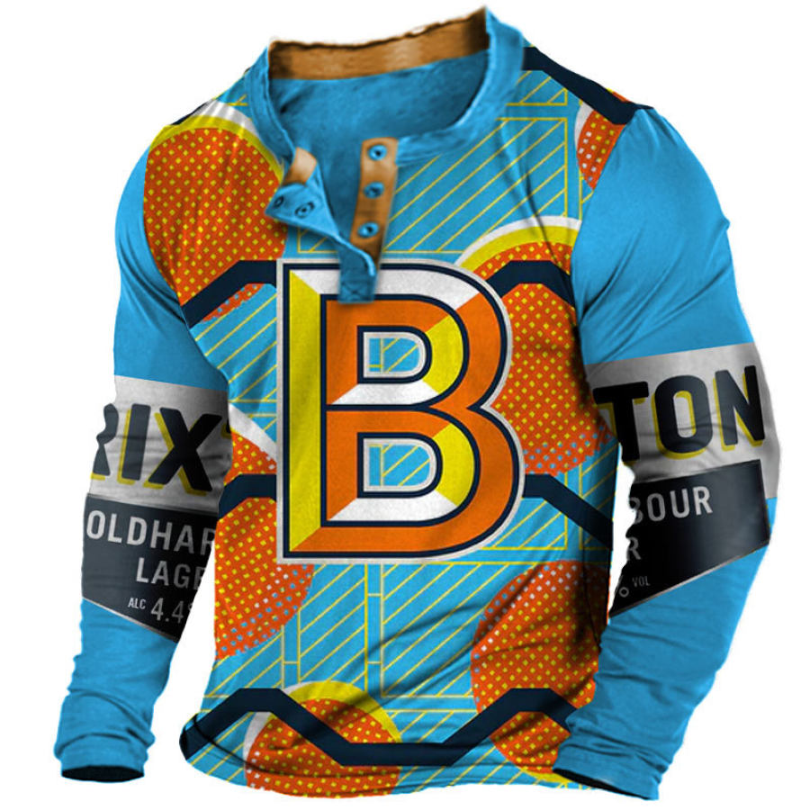 

Men's Brixton Beer Drinks Printed Color Block Henley Long Sleeve T-Shirt