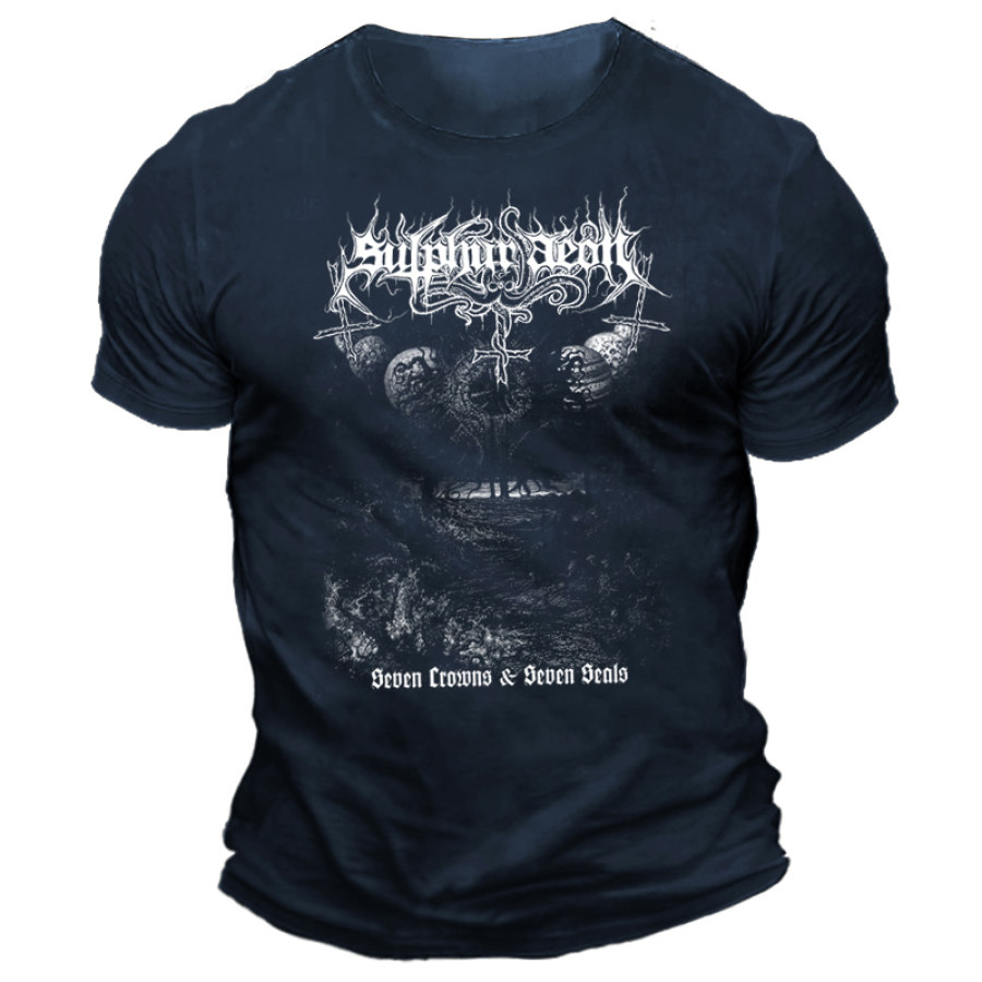 

Men's Ván Records Sulfur Aeon Printed Short Sleeve T-Shirt Black Metal Band Rock Music