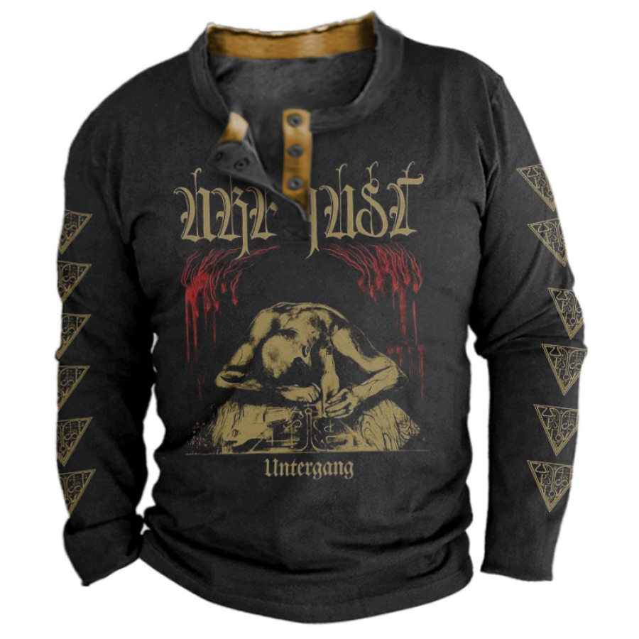 

Camiseta Henley De Manga Larga Estampada Ván Records Urfaust Para Hombre Banda De Metal Negro Música Rock