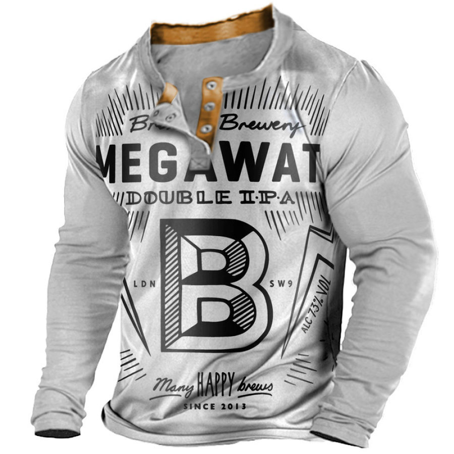 

Herren-Langarm-T-Shirt „Brixton Beer Drinks“ Mit Farbblock-Henley-Aufdruck