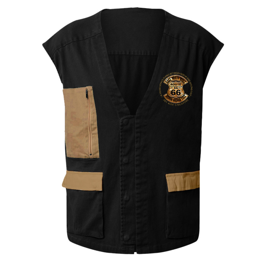 

Men's Rote66 Outdoor Casual Multi-pocket Contrasting Color Vest