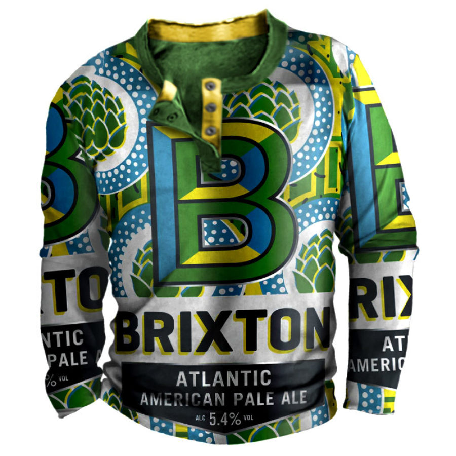 

Мужская футболка Brixton Beer Drinks с принтом цветных блоков Henley с длинными рукавами