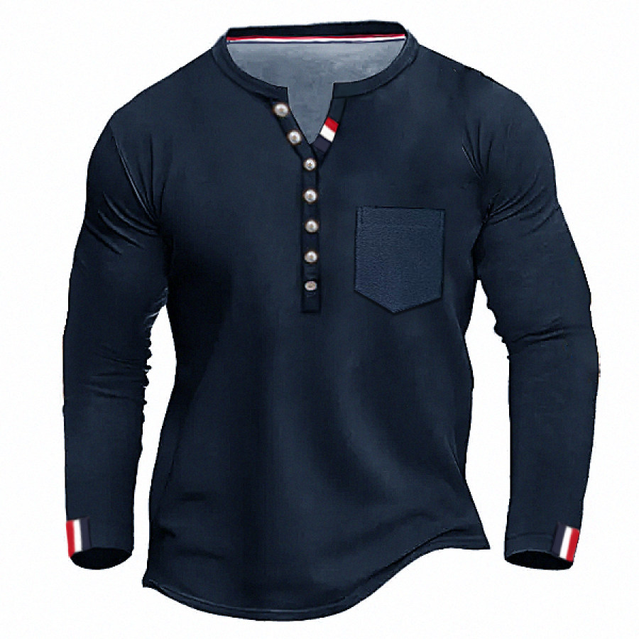 

T-Shirt Homme Henley Rouge Blanc Et Bleu Détail Web
