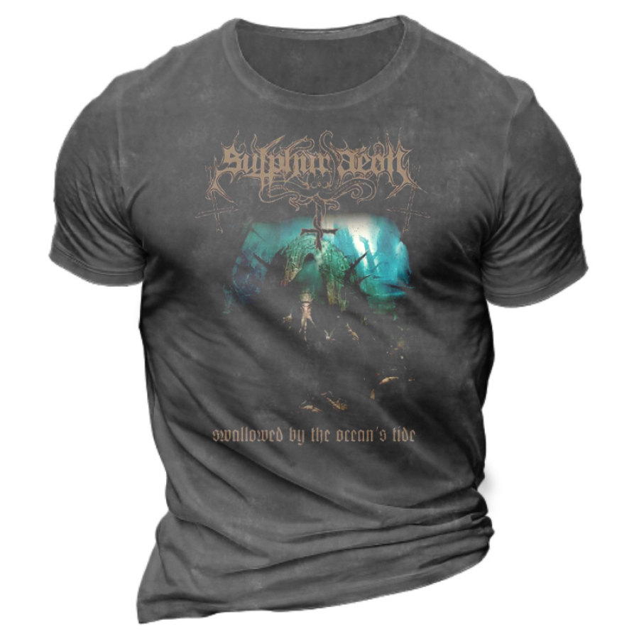 

T-shirt à Manches Courtes Imprimé Ván Records Sulphur Aeon Pour Hommes Groupe De Métal Noir Musique Rock