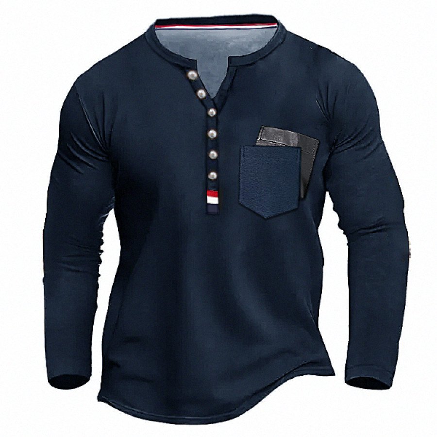 

T-Shirt Homme Henley Rouge Blanc Et Bleu Détail Web